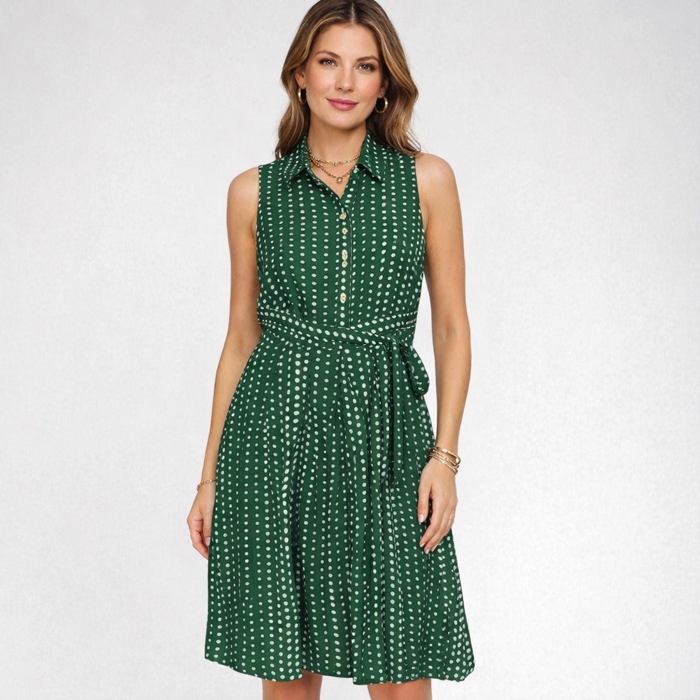 Anthropologie 11.1. Tylho  Midi Shirtdress Green off-white polka dot